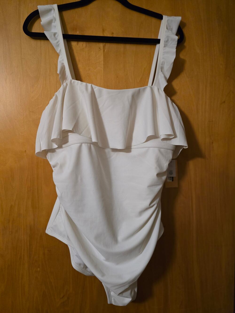 Shade & Shore White Ruffle One-Piece Swimsuit XL (16) NWT Adjustable Straps